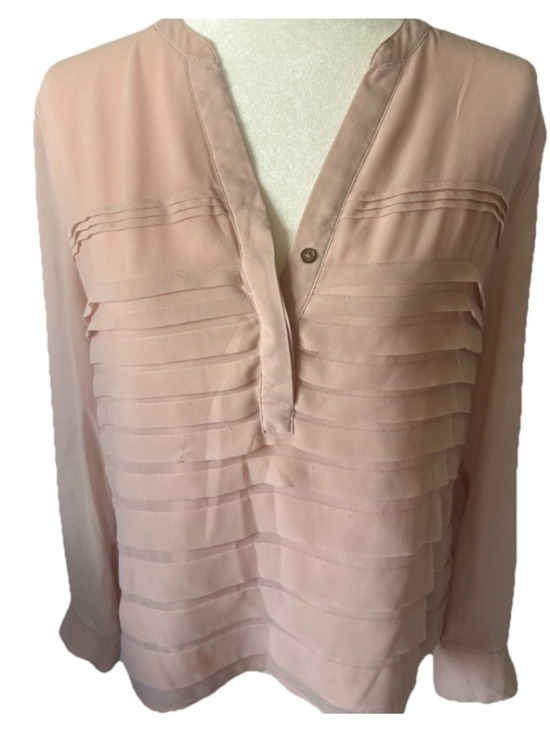 Calvin Klein Tops - Calvin Klein Blouse Blush Pink Tiered Pleated V-Neck Long Sleeve Professional M